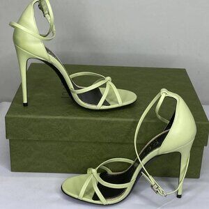 Gucci Womens Sandals Pistachio Green Size 7 Charlotte Nappa GG Buckle Heeled